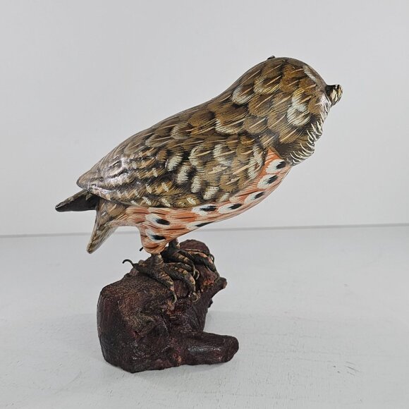 Vintage Ceramic Owl On Wood Base Figurine Hand Painted Folk Art - Picture 6 of 10